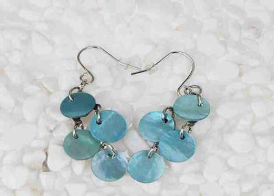 China Unique Design Mother Of Pearl Jewelry Earrings Blue Colour Fish Hook Style for sale