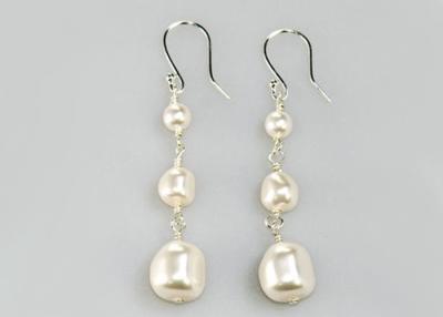 China Three Artificial Pearl Linear Drop Earrings Baroque Style For Wedding / Anniversary for sale