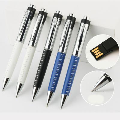 China Pen Ball Pen With Usb Advertising Promotion Logo Leather Metal Pen Pu Leather Gift Office or School for sale