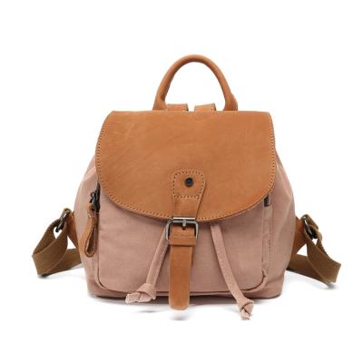 China Anti-theft women leather school canvas backpack vintage travel outdoor canvas backpack brand fashion small canvas backpack for sale