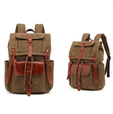 China Custom Brand Men's Travel Office Canvas Outdoor Laptop Backpack Bag Anti-theft Leather Vintage Rucksack Backpack Bag for sale