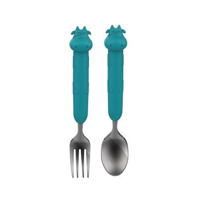 China Sustainable Elephant Shape Handle Food Grade Stainless Steel Kids Cartoon Spoon And Fork for sale