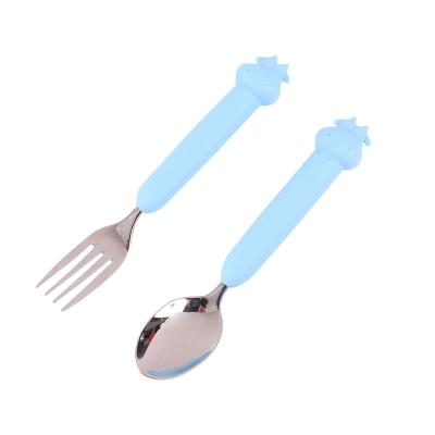 China High Quality BPA Free Reusable Baby Feeding Spoon Cute Baby Stainless Spoon and Fork Set for sale