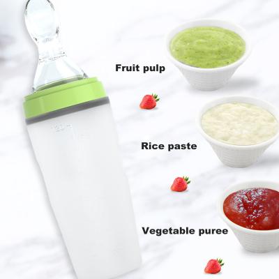 China BPA Eco Silicone Baby Squeeze Bottle Free Stocked Soft Feeding Bottle Squeeze Spoon for sale