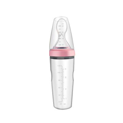 China BPA Free Feeder Standard Optional Soft Squeezable Spoon Free Silicone Baby Bottles LFGB With Spoon for sale