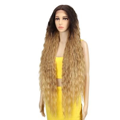 China 42 Inches High Quality Synthetic Grandient Red Black Color Wigs Long Curly Synthetic Hair Wigs Lace Front Wigs for sale