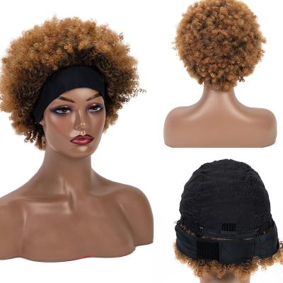 China Daily Hot Selling Africa Medium Size Brown Afro Black Short Shorts Small Curly Wear Synthetic Hair Headband Wig for sale