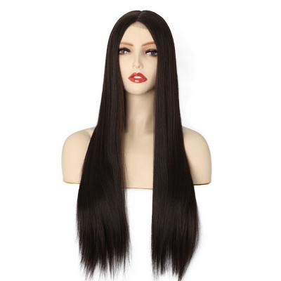 China Hot Selling 30 Inch Long Silky Straight Synthetic Heat Resistant Black Lace Front Wig Silky Straight Wave for sale