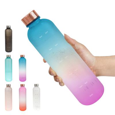 China Sustainable Custom Logo 500ml 1000ml Tritan Frosted Plastic Sport Water Bottle With Lids And Time Marker for sale