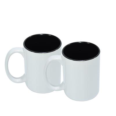 China New Style 11oz Viable Sublimation Masks Ceramic Mug Tea Milk Coffee Water White Empty Mug Tumbler With Black Inner Colored Rim for sale