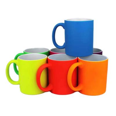 China High Quality Viable Supplier 11oz Color Fluorescence Heat Press Printing Blanks Sublimation Ceramic Coffee Mug With Handle for sale