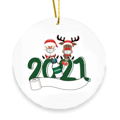 China 2021 Custom Printing Christmas Decoration Sublimation Blanks Ornament Ceramic Hanging Plates For Tree And Home for sale