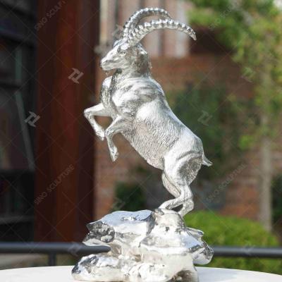 China Vivid Polished Stainless Steel Standing Goat Decoration Sculpture for sale