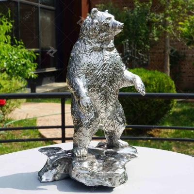 China Silver color Stainless Steel Cast Sculpture Standing Bear For Home Decoration for sale