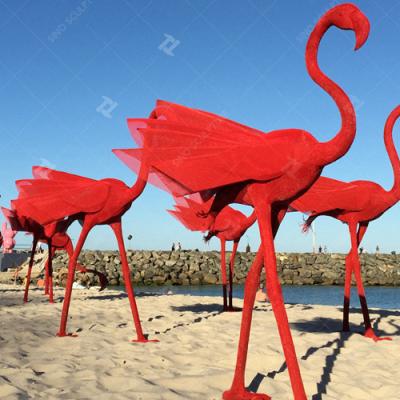 China Custom Stainless Steel Sculpture Medium Size Metal Flamingo Sculpture for sale