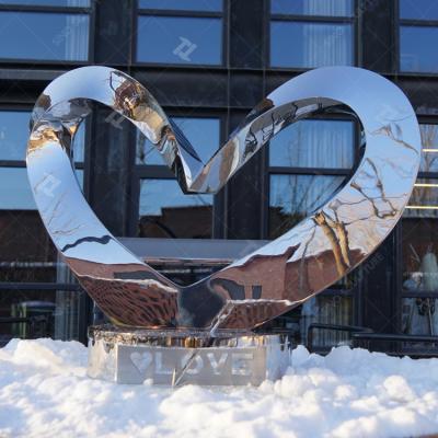 China Mirror Polished Metal Heart Sculpture , Stainless Steel Outdoor Sculpture for sale