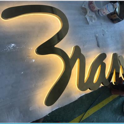 China Other China Factory High Bright Brass Back Lighted Mirror Store Sign for sale