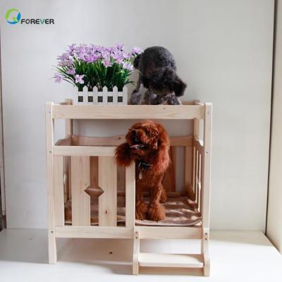 China Sustainable Easy Collect Animal Shape Cute Natural Color Wooden Dog Bed PED Bed With Stairs /Ladders for sale