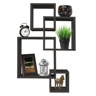 China Minimalist Wood Cube Wall Mounted Home Decor Intersecting Floating Shelf Shelves for sale