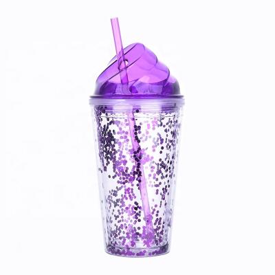 China Drinking Bottle Logo 450ml Mugs Custom Acrylic Wall Viable Double Tumbler Bulk Ice Cream Tumbler Plastic Bottle Cups With Straw for sale