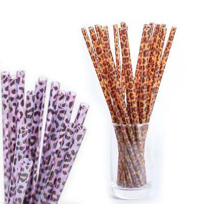 China Wholesale Custom Viable Drinking Cute Reusable Leopard PP Fruit Cake Plastic Animal Printing Straws For Tumbler for sale