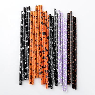 China Disposable Reusable PP Print Drinking Plastic Printed Straws Eco-friendly Pumpkin Spider Bat Halloween Grinch Straws With Design for sale