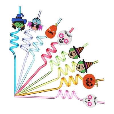 China Disposable Reusable PP Print Drinking Straws Eco-friendly Plastic Printed Straws Pumpkin Spider Bat Halloween Grinch For Party for sale