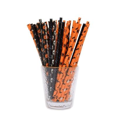 China Disposable Reusable PP Print Drinking Straws Eco - Friendly Pumpkin Spider Bat Printed Hard Plastic Straw Halloween for sale