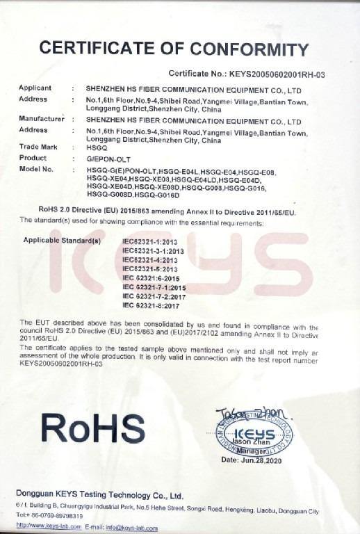 RoHS - Shenzhen HS Fiber Communication Equipment Co., Ltd.