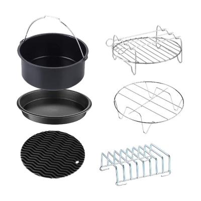 China Healthy Hot Air Fryer Accessories 8 Inch 6 Piece Set Double Cake Basket Pizza Plate Grill Air Fryer With Accessories for sale