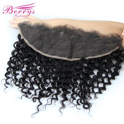 China Berrys Unprocessed Deep Wave Brazilian Hair Pre Plucked HD To Lace Deep Frontal HD Curly 100% Human Virgin Hair Swiss Lace Headband for sale