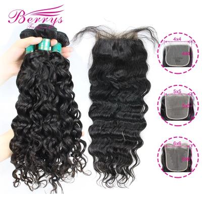 China Min Shedding Raw Wholesale Virgin Hair Cuticle Aligned Bundles Hair Extensions Water Wave Bundles With HD Lace Up Closure for sale