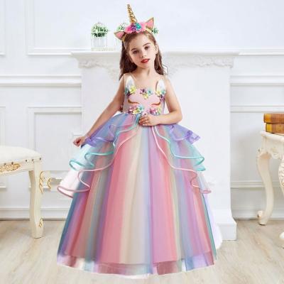 China Unicorn Flower Appliques Party Princess Breathable Dress Up Kids Unicorn Tutu Elegant Tulle Dress for sale