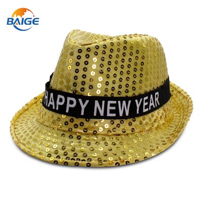 China Eco-friendly Gold Light Up Cowboy Hat Happy New Year LED Light Cap For Women And Men for sale