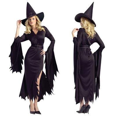 China Fancy Kids Costume Halloween Costume Irregular Black Nun Witch Dress With Witch Hat Along for sale