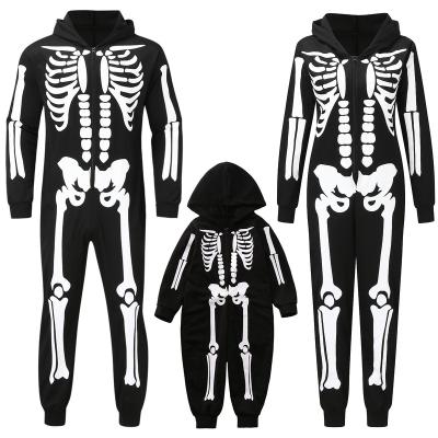 China Polyester Tipsy Elves Skeleton Halloween Costume Jumpsuit with Front and Back Skeleton Bones Print for Adults for sale