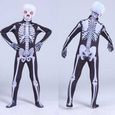 China Fancy Kids Costume Halloween Cosplay Vivid Scary Human Skeleton Skull Hooded Jumpsuit Hoodie Costumes For Kids for sale