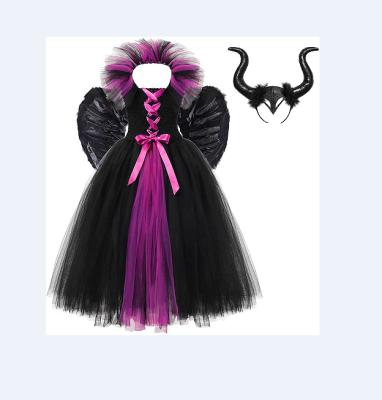 China Polyester Little Girls Vampire Witch Costume Evil Queen Tutu Dress For Halloween Cosplay for sale