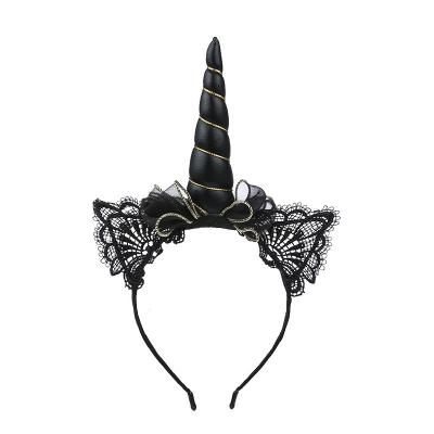 China Three-Layer Halloween Unicorn Headband Decoration Bow Unicorn Birthday Party Hair Accessories for sale