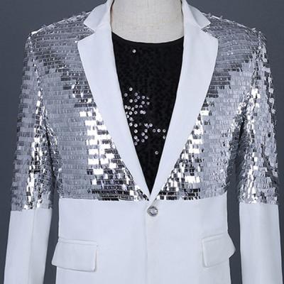 China Anti-Wrinkle Fashion White Sequins Shiny Suit For Men Coat New Style Stage Show Suit Male Homme Suits for sale