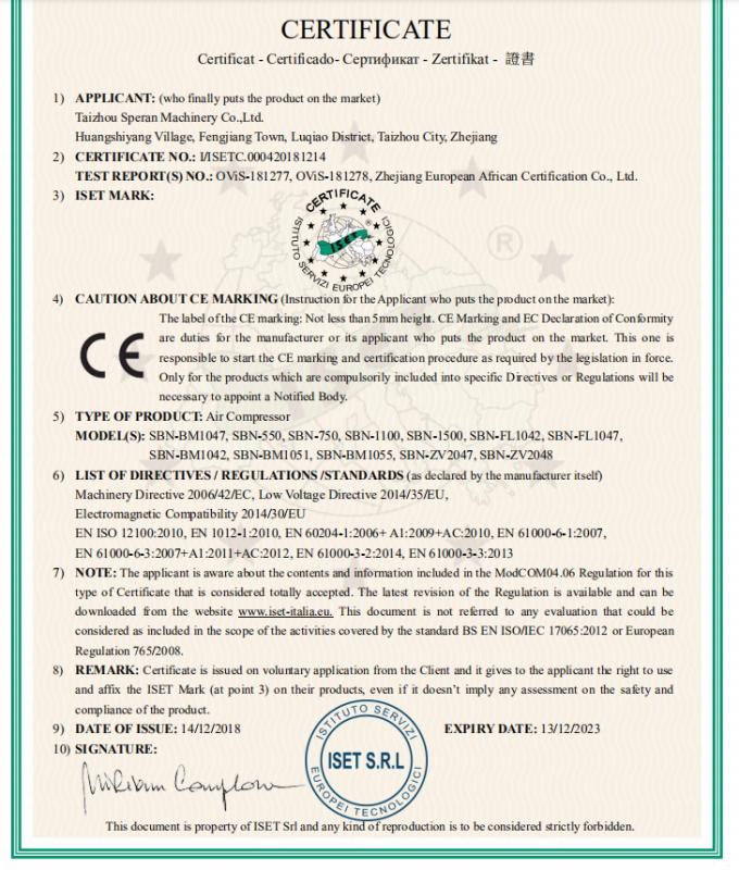 CE - Taizhou Speran Machinery Co., Ltd.