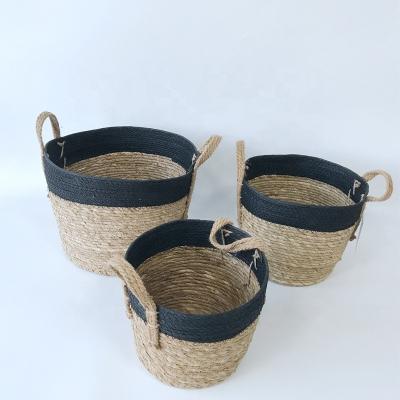 China Sustainable Durable Model Three Straw Plant Natural Sewing Basket Set for sale