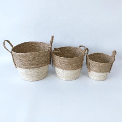 China Sustainable Amazon Customized Eco-Friendly Material Environmental Sewing Basket For Knitting With Jute Rope Handle for sale