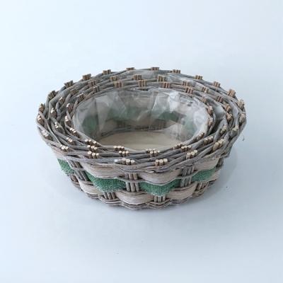 China China Google Top 10 Willow Set Round Basket with Plastic Liner Wood Chip and Unpeeled Dragon Willow Tray Dish for Succulent for sale