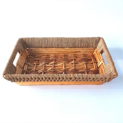 China China willow tray with hole handle wicker tray with sea grass woven top and handle for sale