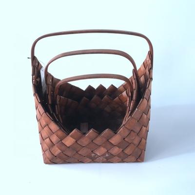 China China Traditional Handmade Woven Wood Chip Handle Handbag For Flower And Vegetable Ranging Shopping Storage for sale