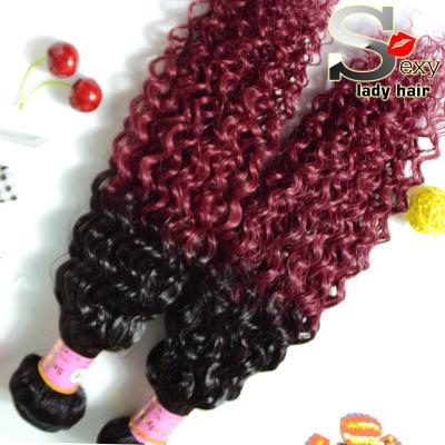 China Hot 2016 Wholesale ombre hair 1b/99j deep curly 100% Human Hair Extensions ombre 99j for sale