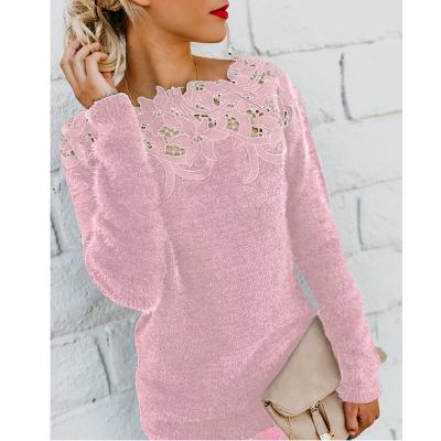 China Women's Solid Color Breathable Stitching Lace Up Sweater Long Sleeve Women Loose Knit Sweater for sale