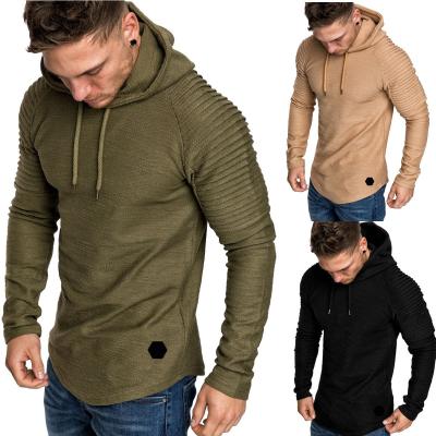 China New Fashion Spring Plus Size Men's Solid Color Striped Pleated Long Sleeve Casual Raglan Hoodies Outdoor Sports Tops Hoodies T-shirt Men for sale