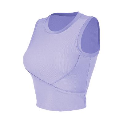 China New sleeveless ribbed sports vest women's fitness running stretch yoga tight-fitting underwear M for sale